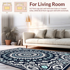 Intricate Blue White Floral Mandala Design Rug