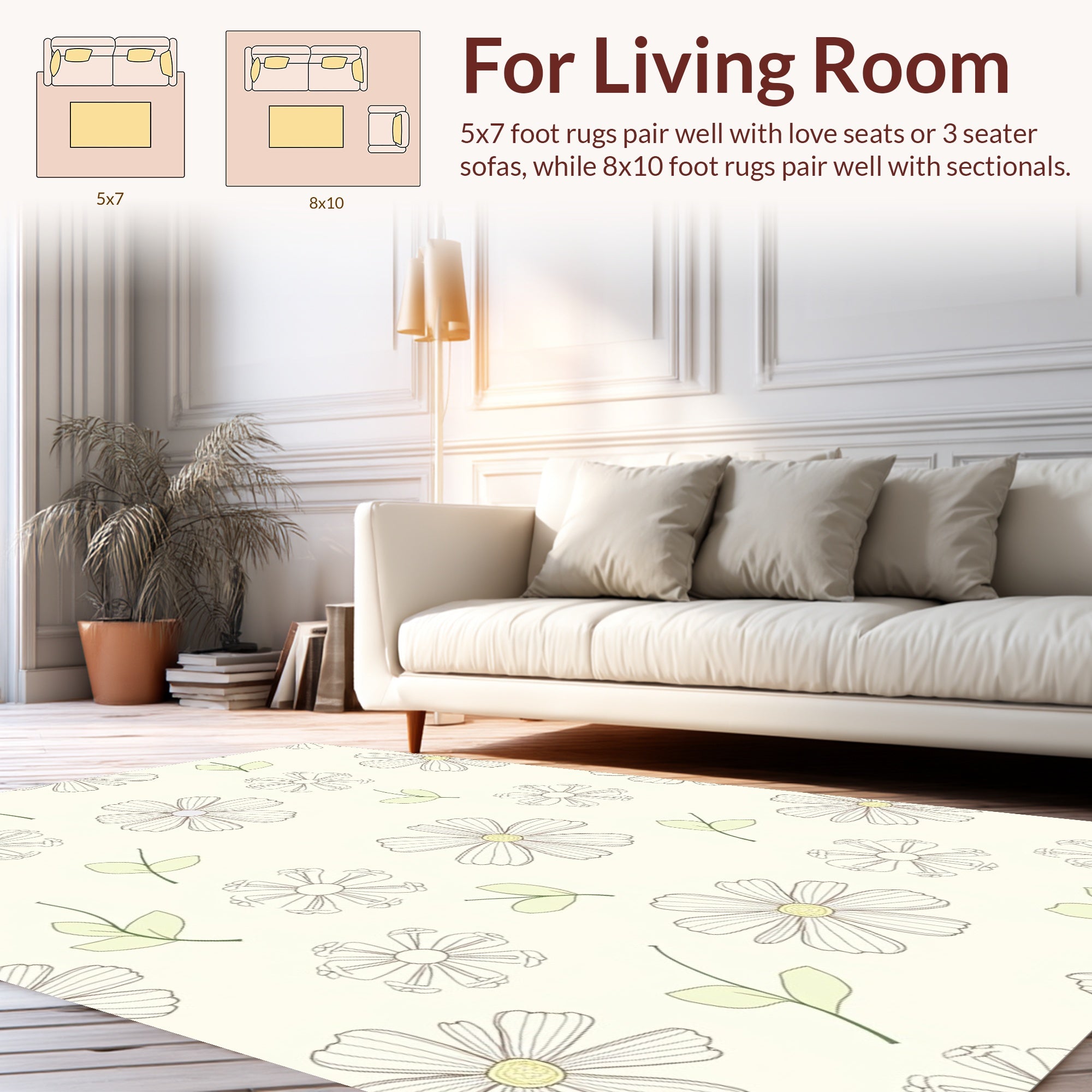 Delicate Daisy Outline Pattern Rug
