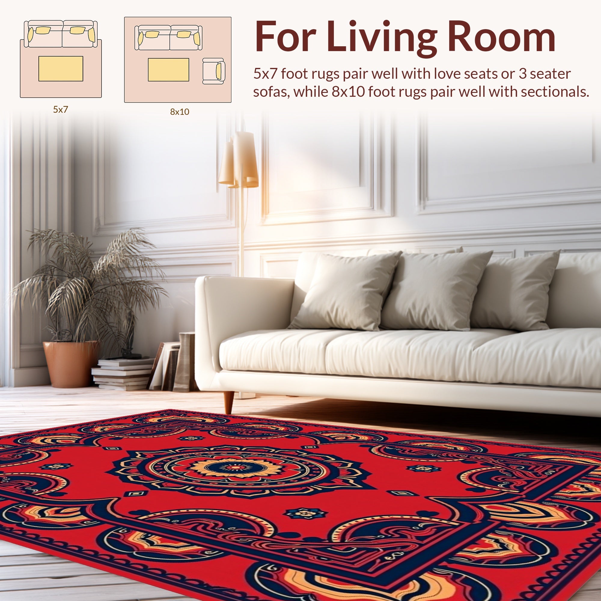 Red Bold Mandala Patterned Rug