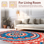 Vibrant Red Blue Floral Mandala Design Rug