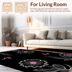 Black White Floral Bloom Pattern Rug