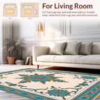 Ornate Teal Floral Medallion Design Rug