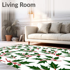 Red Berry Green Leaf Holly Vines Rug