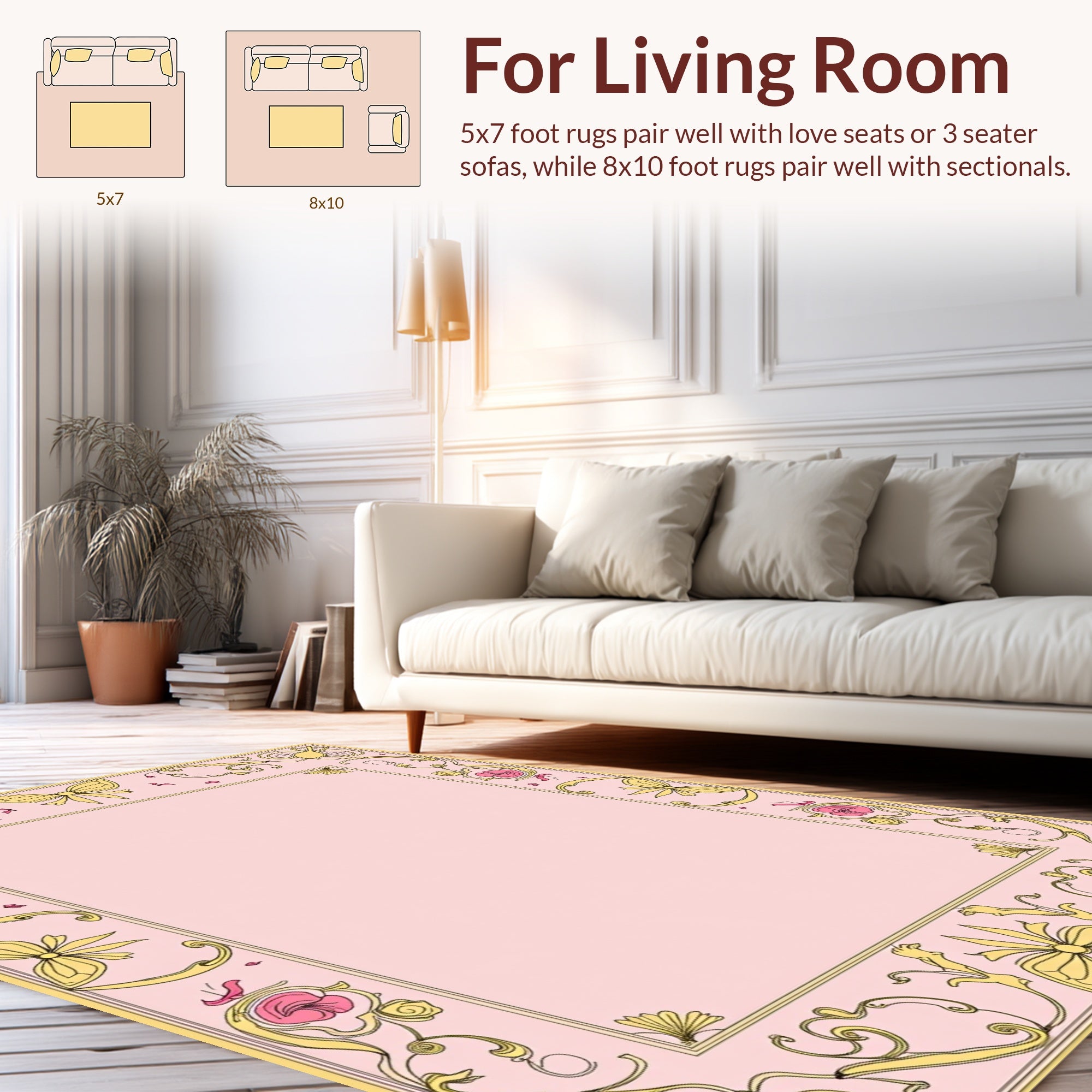 Pink and Yellow Floral Bow Motif Rug