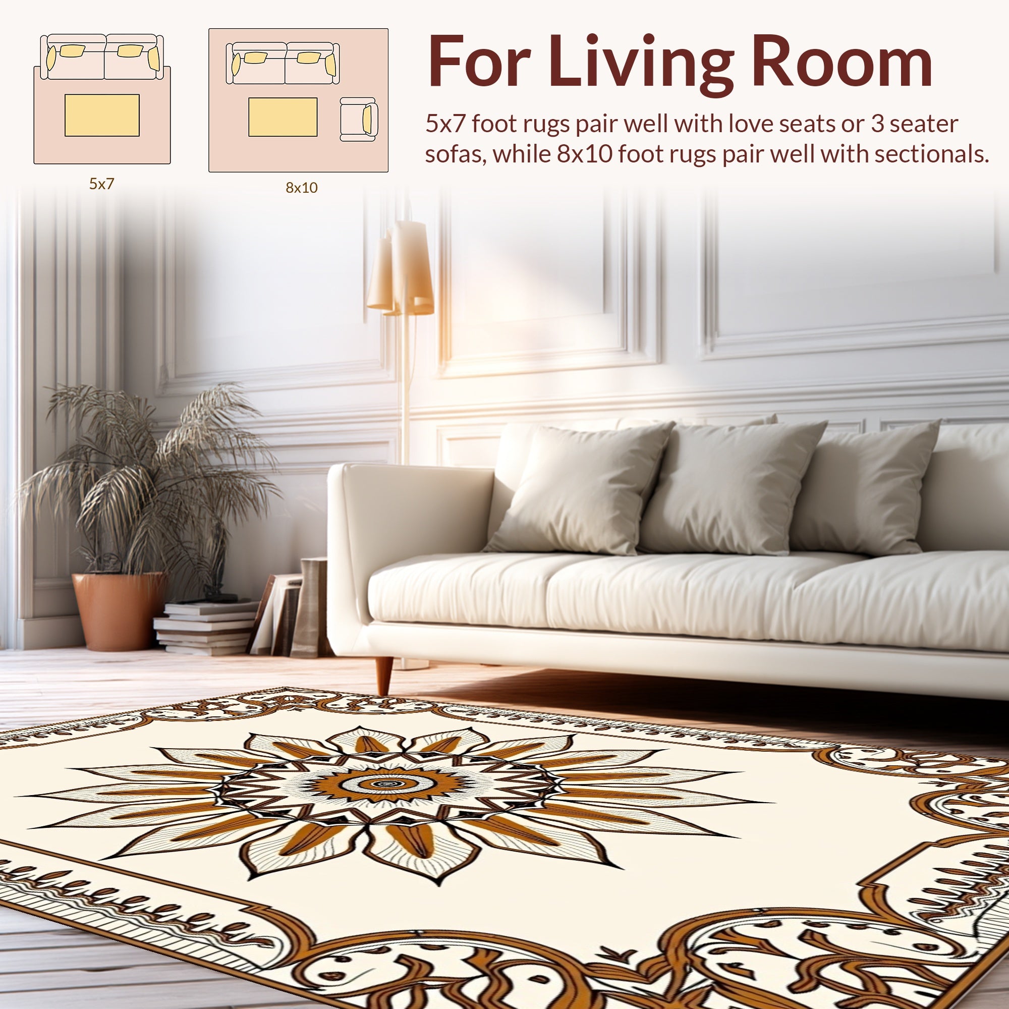 Intricate Floral Sunburst Mandala Design Rug