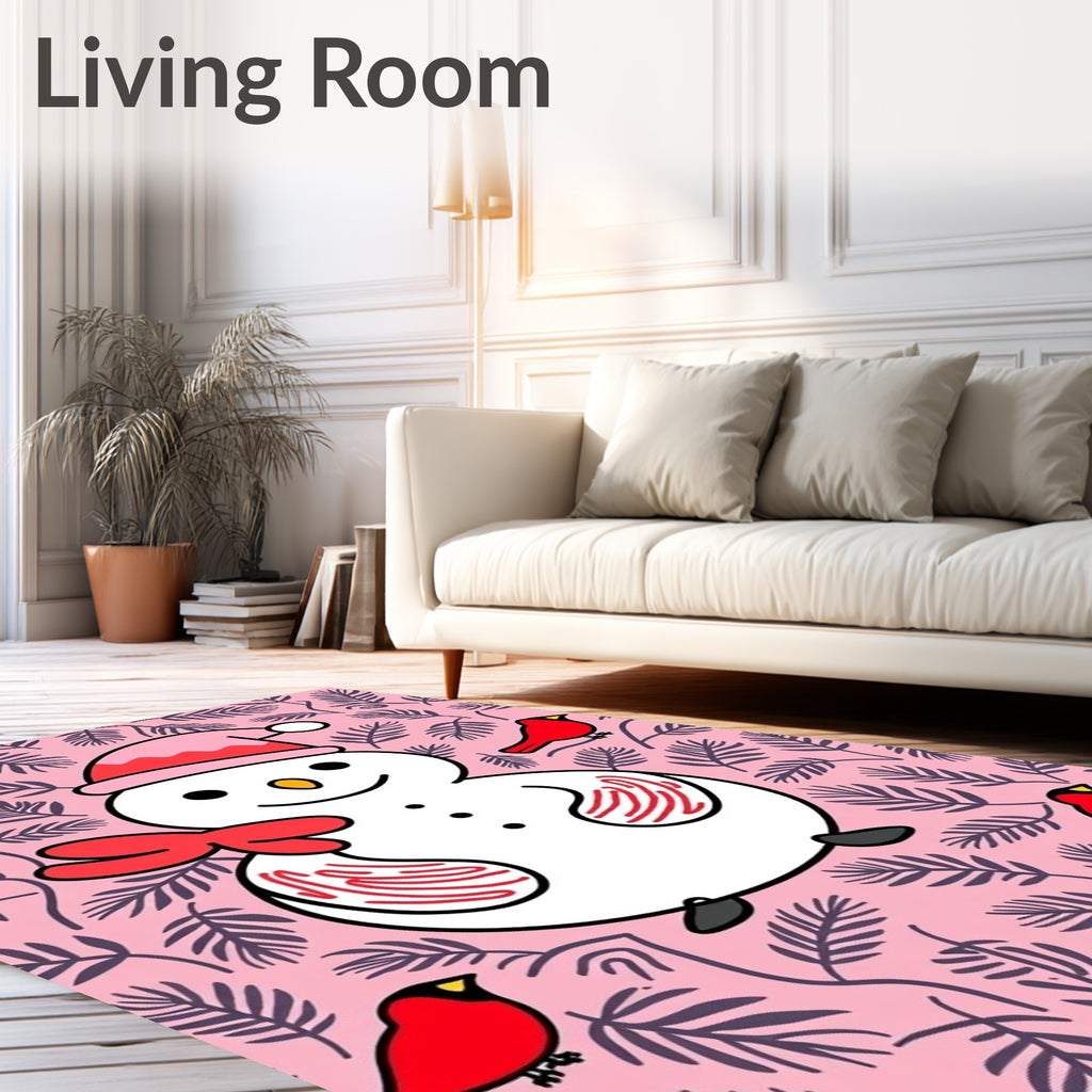 Pink Snowman Cardinal Foliage Medallion Rug