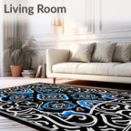 Classic Black Blue Scrollwork Medallion Rug