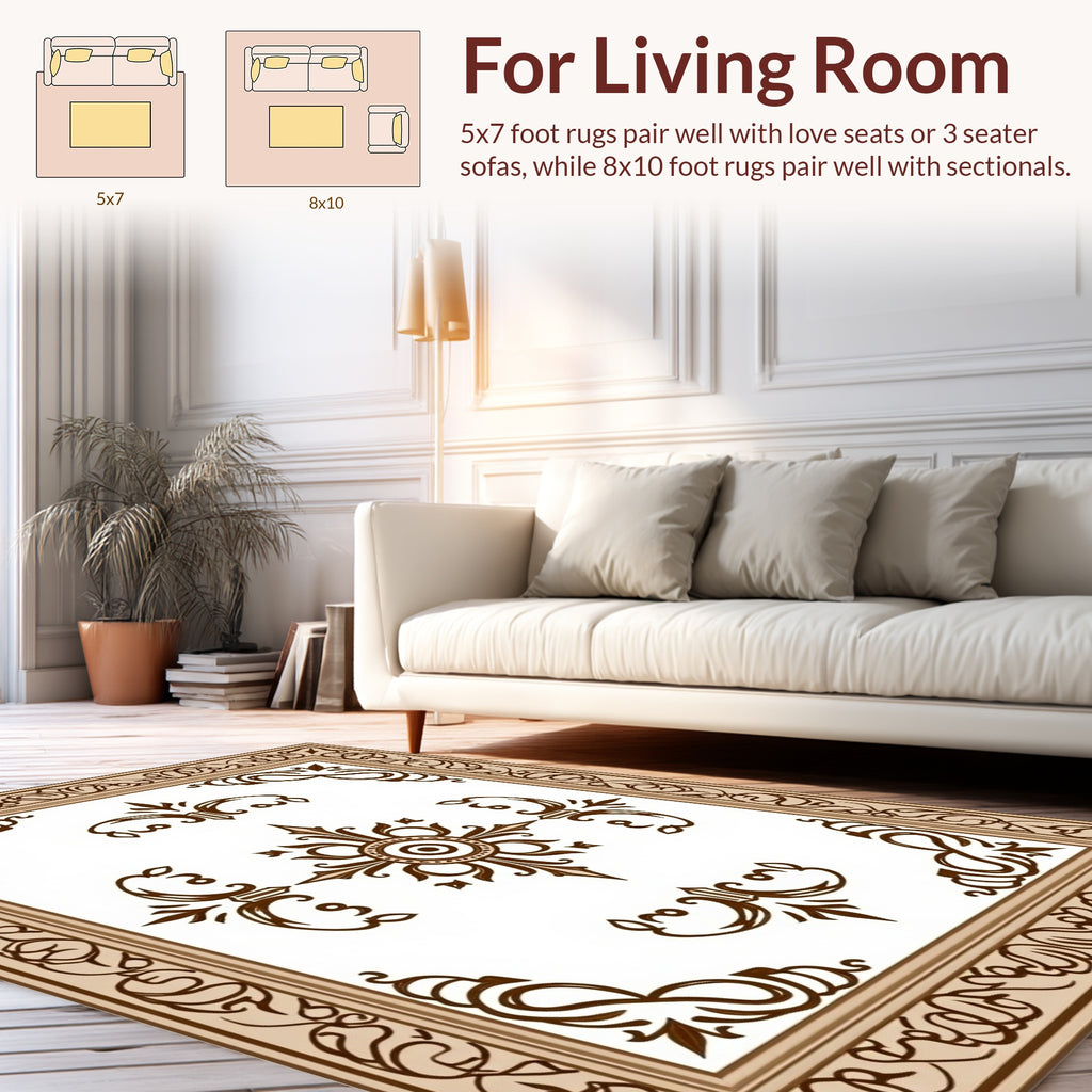 Elegant Brown Floral Scrollwork Border Design Rug