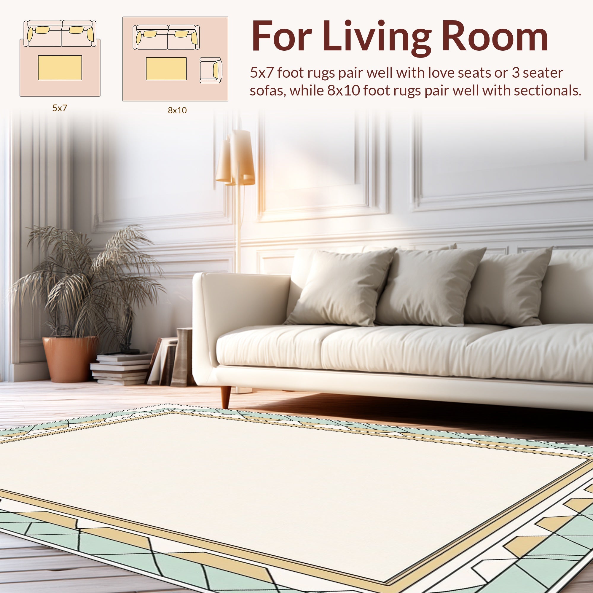 Geometric Mint Gold Contemporary Border Rug