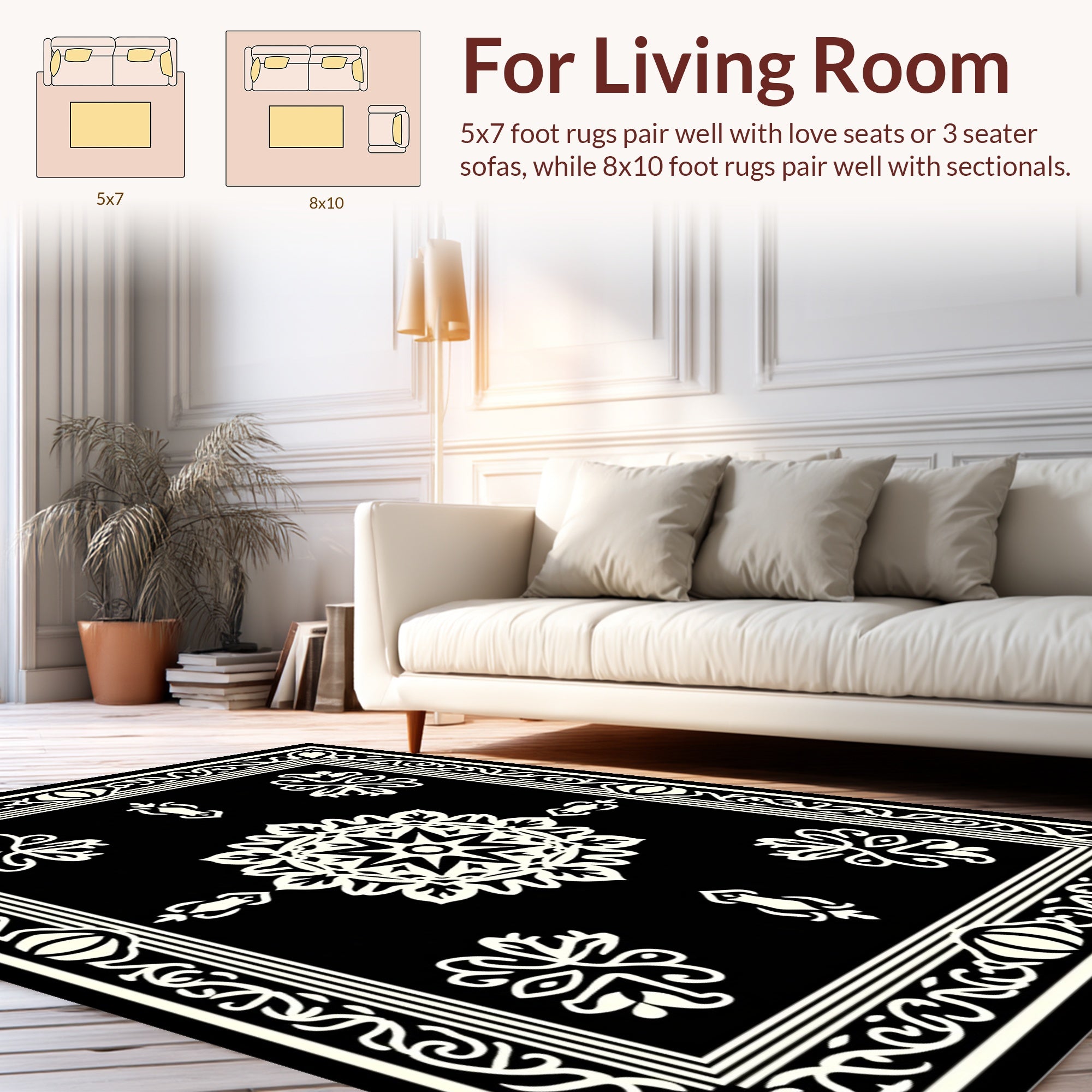 Classic Black White Mandala Pattern Rug