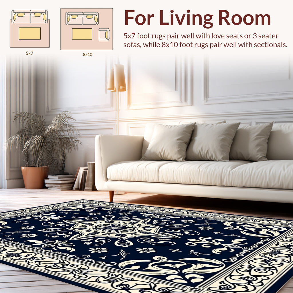 Ornate Floral Border Medallion Pattern Rug