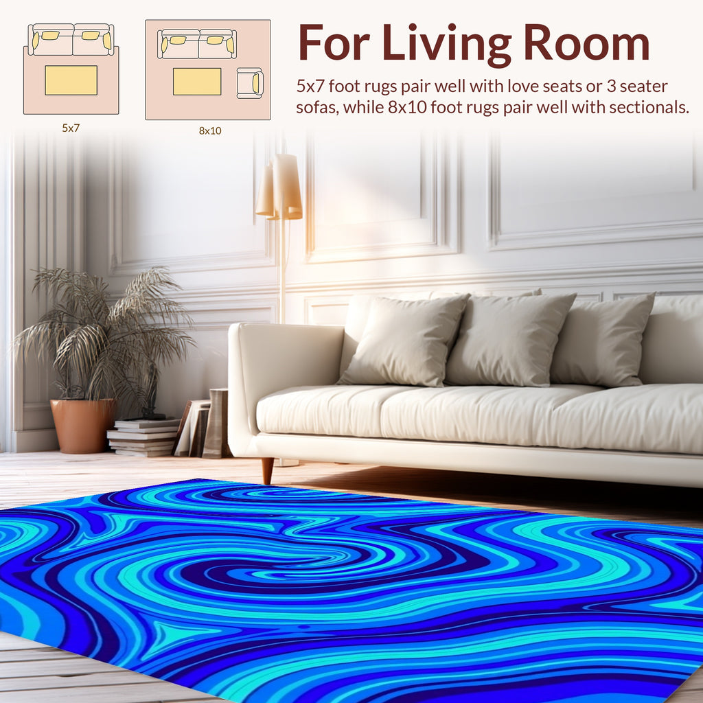 Electric Blue Swirl Abstract Pattern Rug