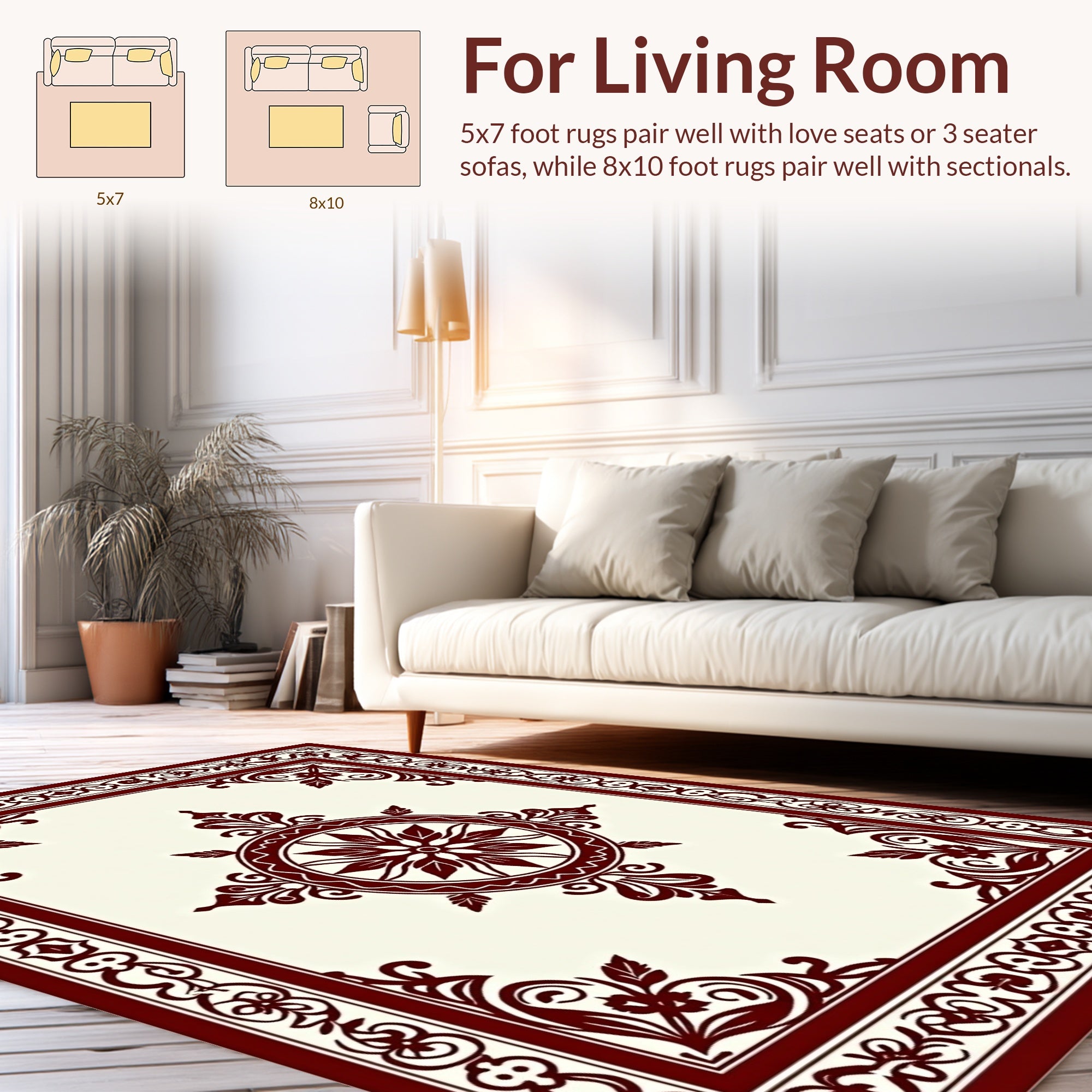 Maroon Floral Medallion Patterned Rug