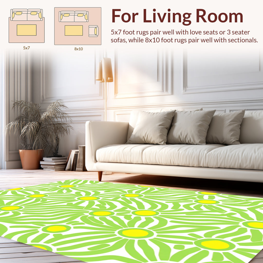 Whimsical Green Yellow Daisy Pattern Rug