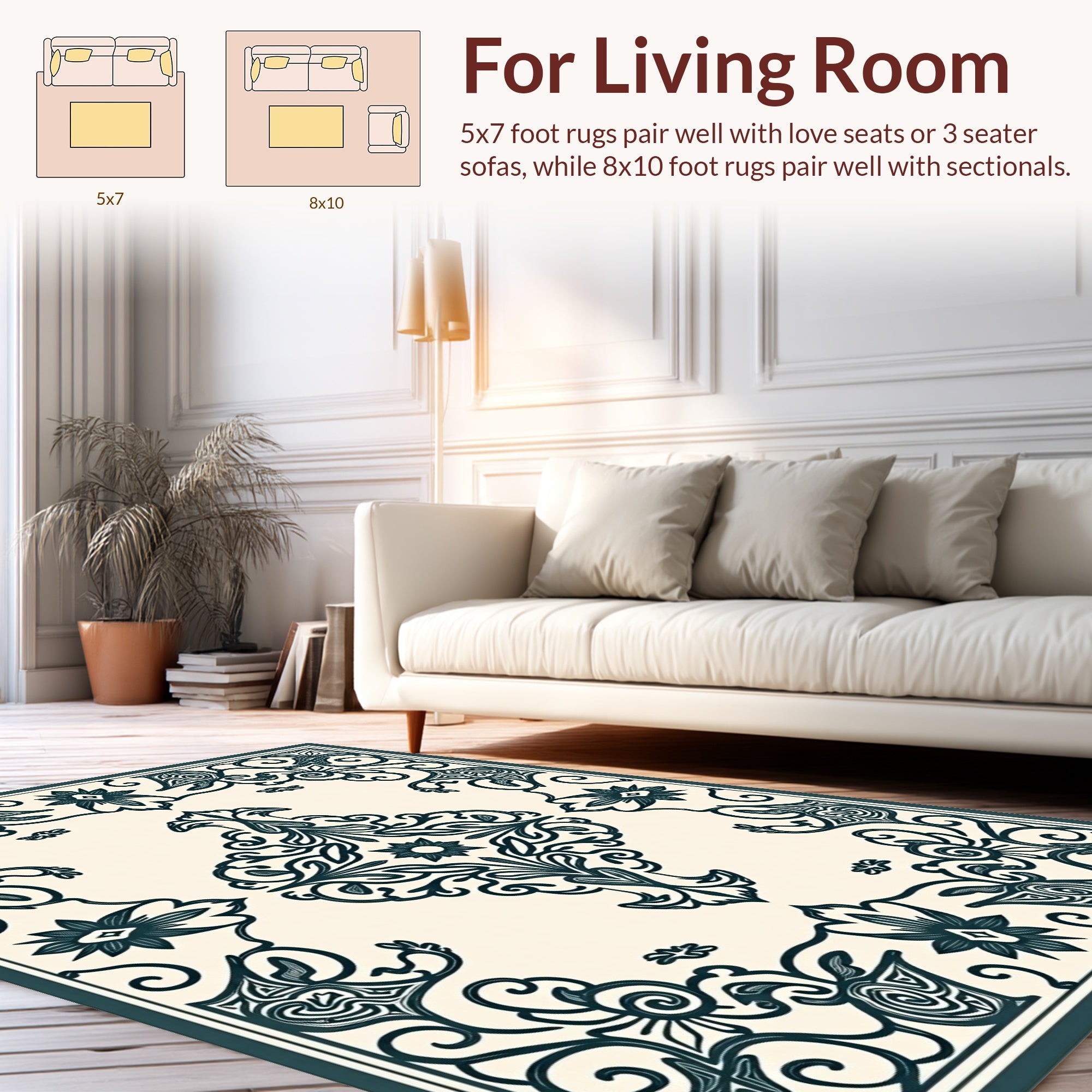 Ornate Floral Scroll Symmetry Design Rug