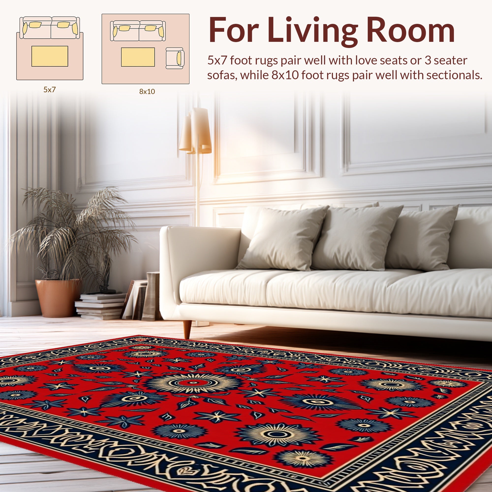 Bold Floral Red Cream Navy Rug