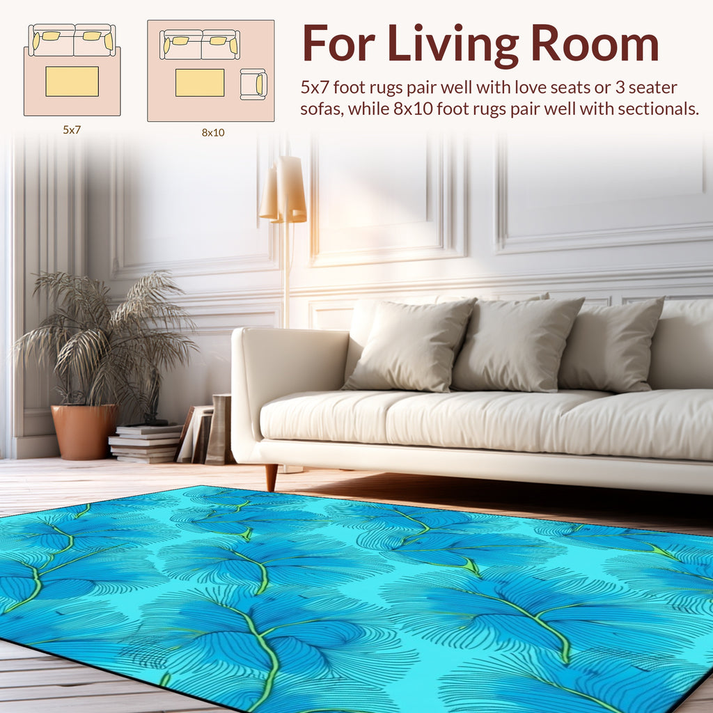 Abstract Blue Feather Pattern Rug