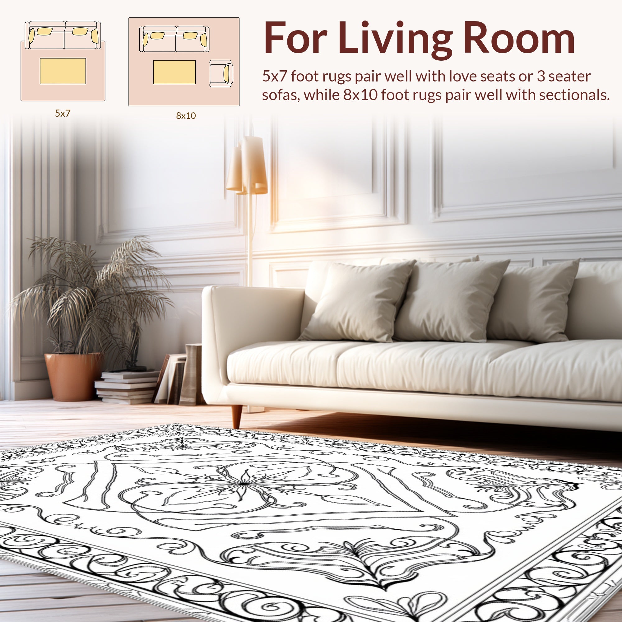 Intricate Floral Swirl Abstract Design Rug
