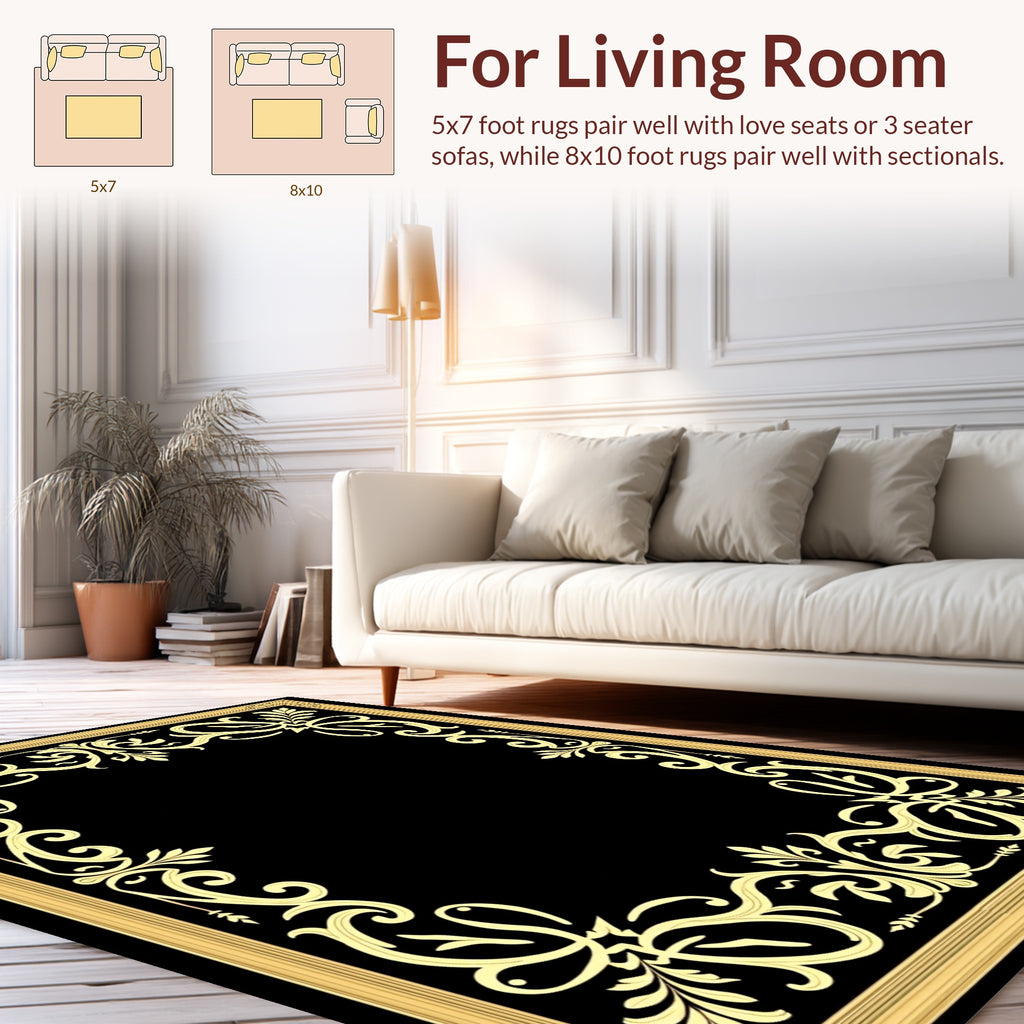 Ornate Floral Scrollwork Gold Accent Rug