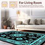 Cyan Floral Mandala Pattern Rug