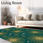 Gold Sunburst Teal Snowflake Rug