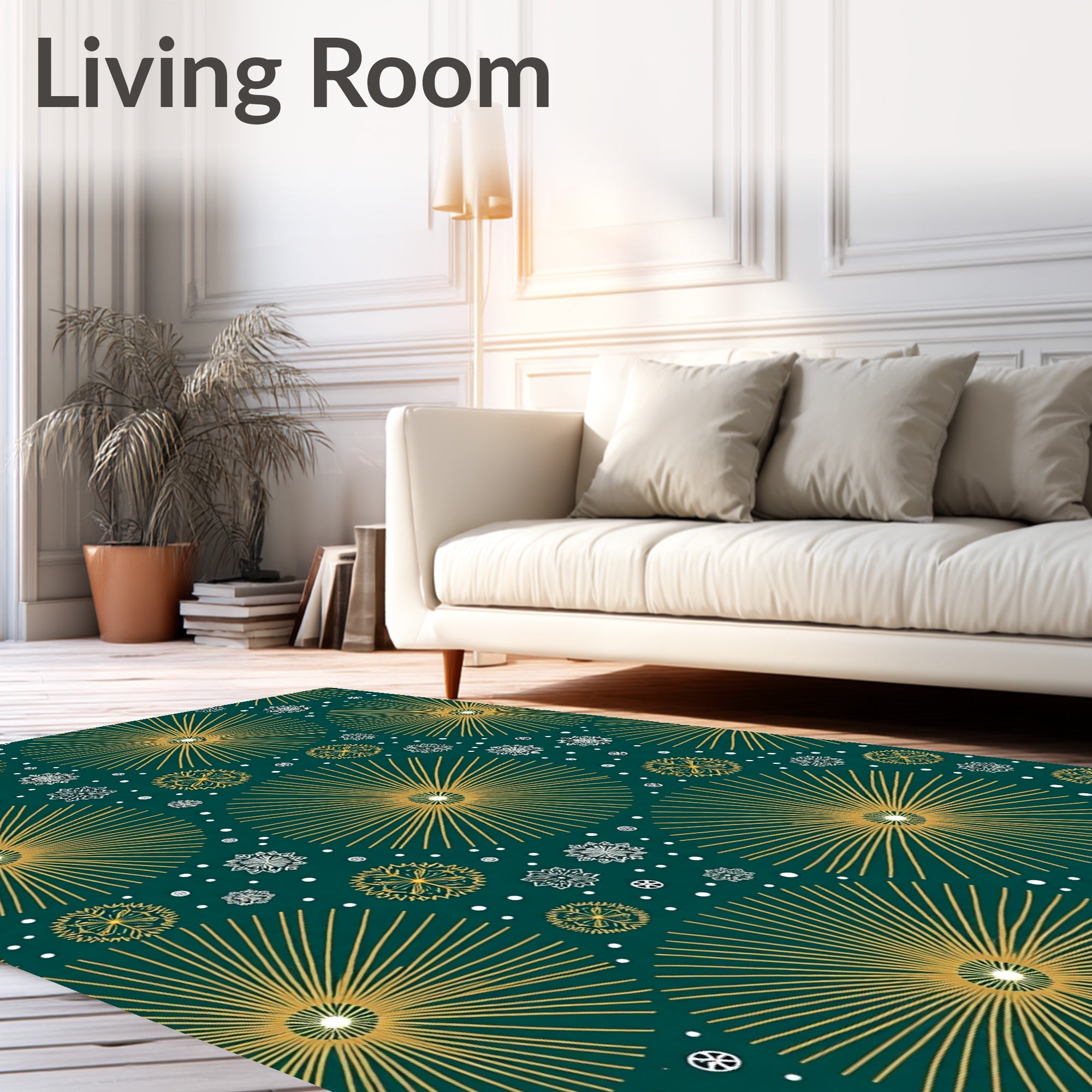 Gold Sunburst Teal Snowflake Rug