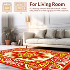Bold Red Yellow Elaborate Floral Pattern Rug