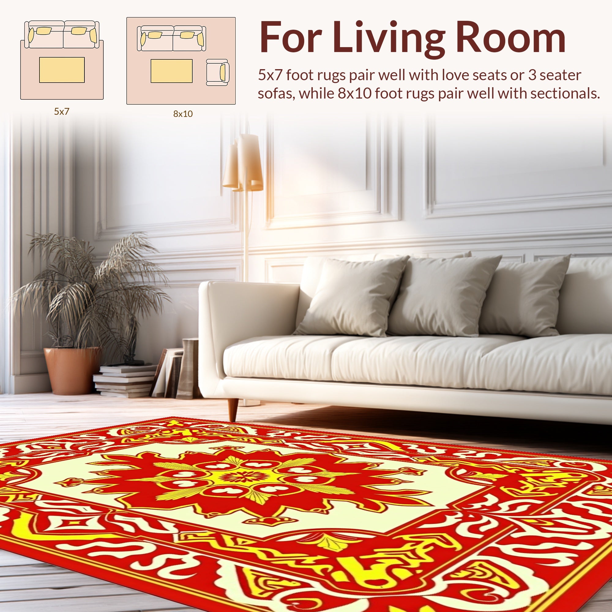 Bold Red Yellow Elaborate Floral Pattern Rug