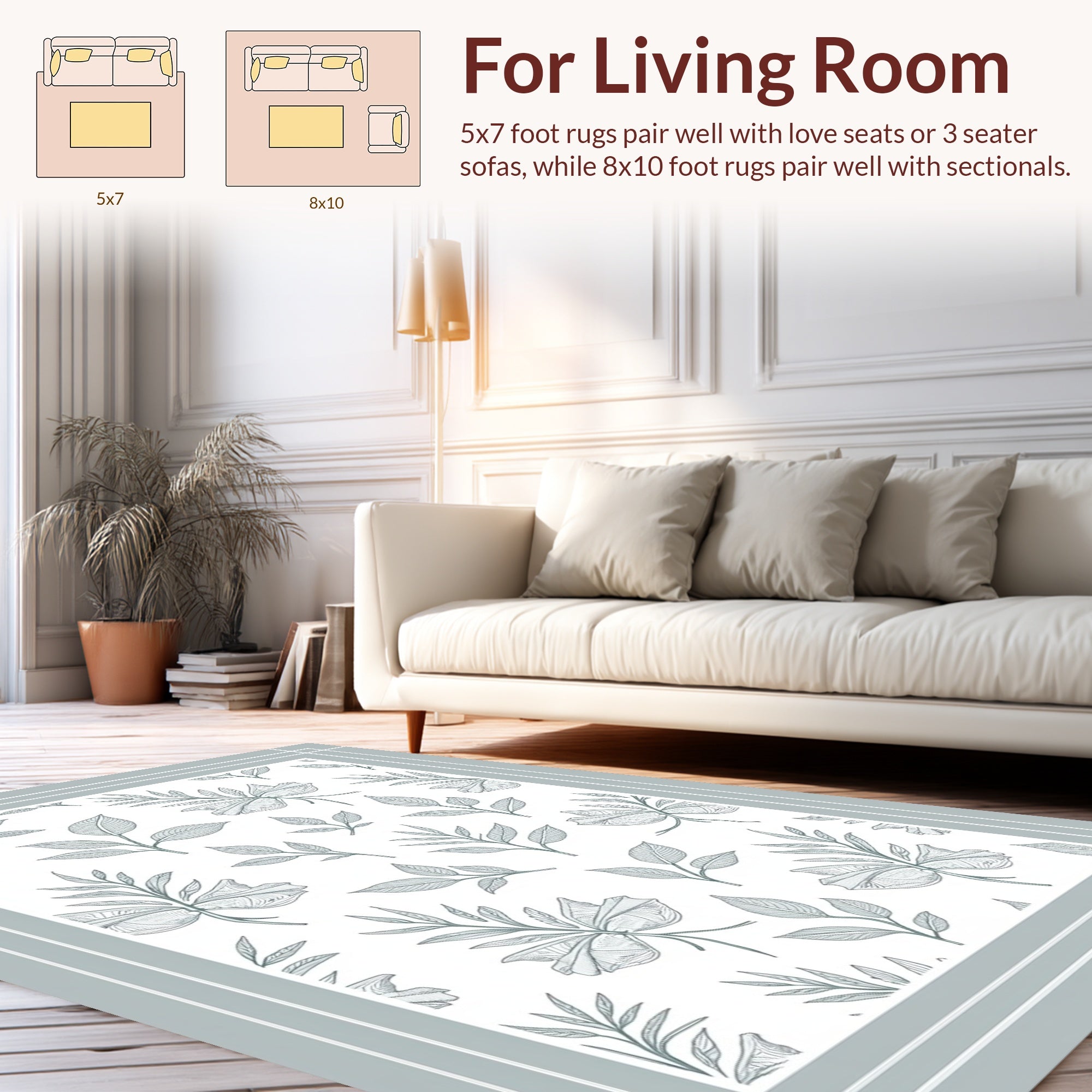 Botanical Sketch Leaf Pattern Design Rug