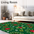 Festive Red Green Floral Snowflakes Rug