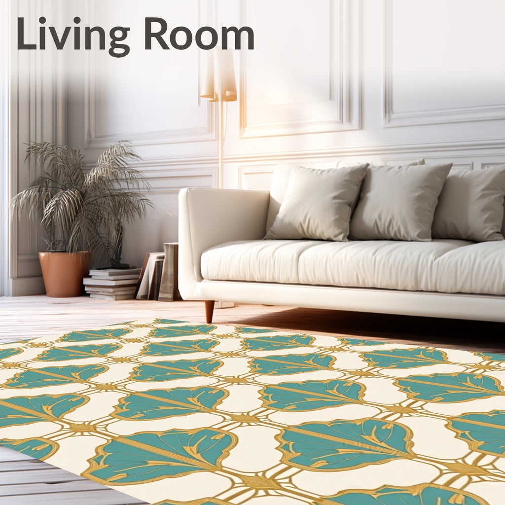 Teal Gold Art Deco Fan Pattern Rug