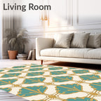 Teal Gold Art Deco Fan Pattern Rug