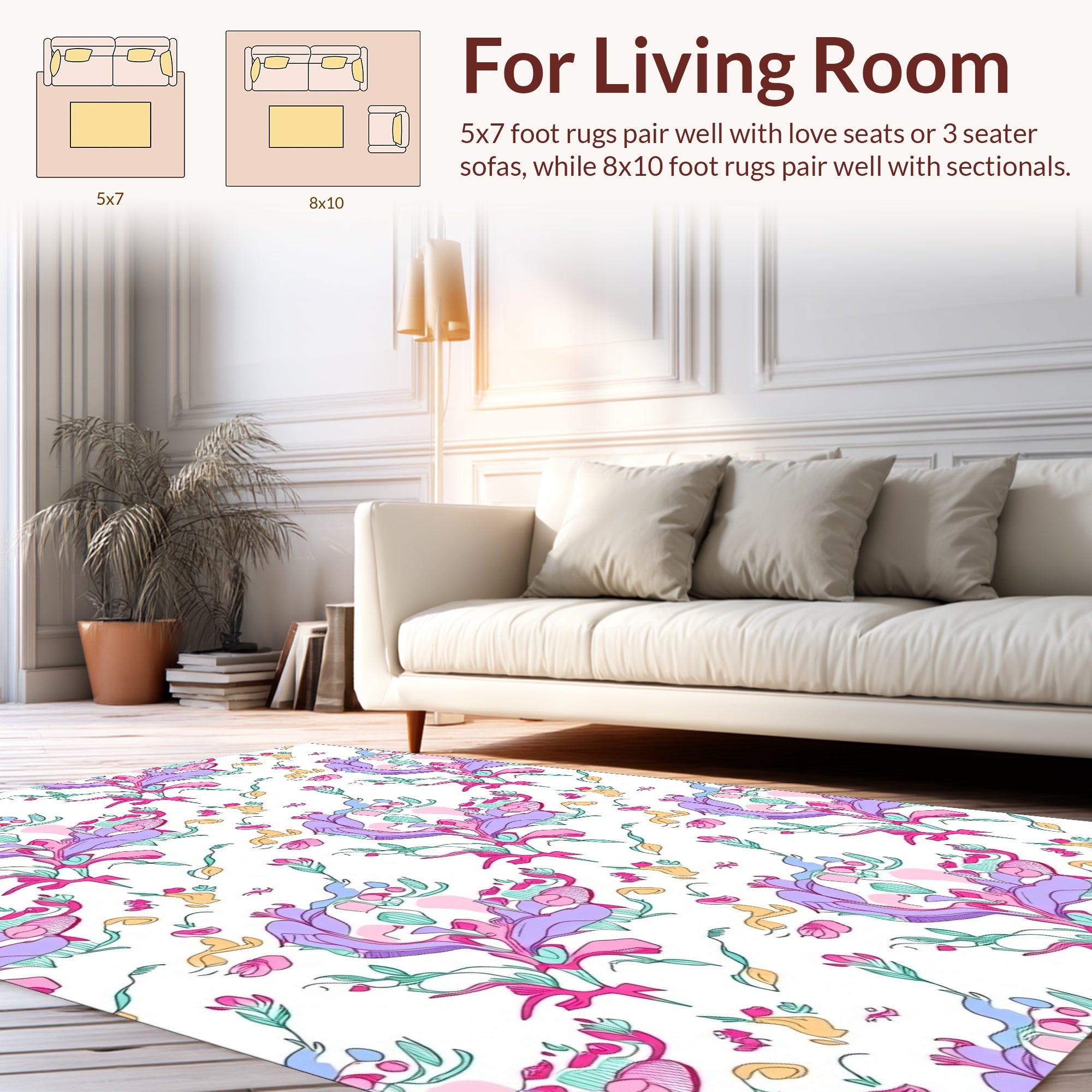 Whimsical Floral Swirl Pattern Rug