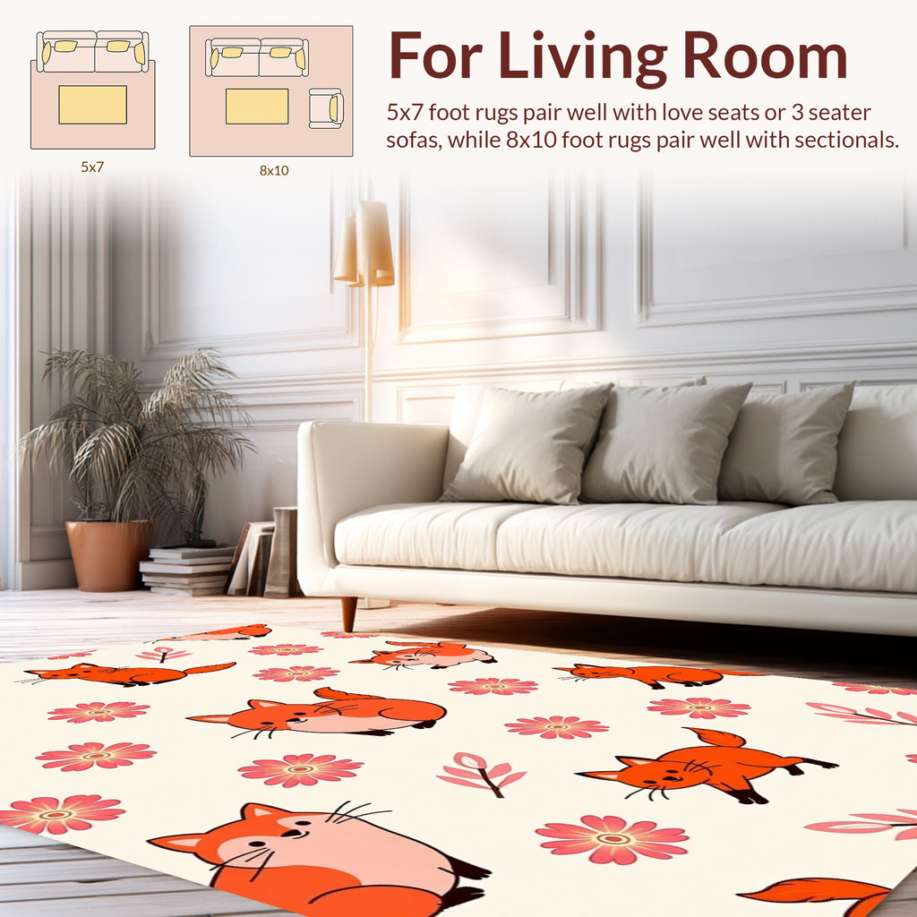 Cute Fox Flower Pattern Design Rug