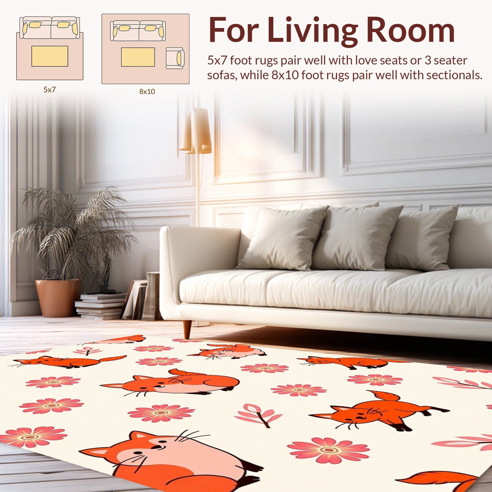 Cute Fox Flower Pattern Design Rug