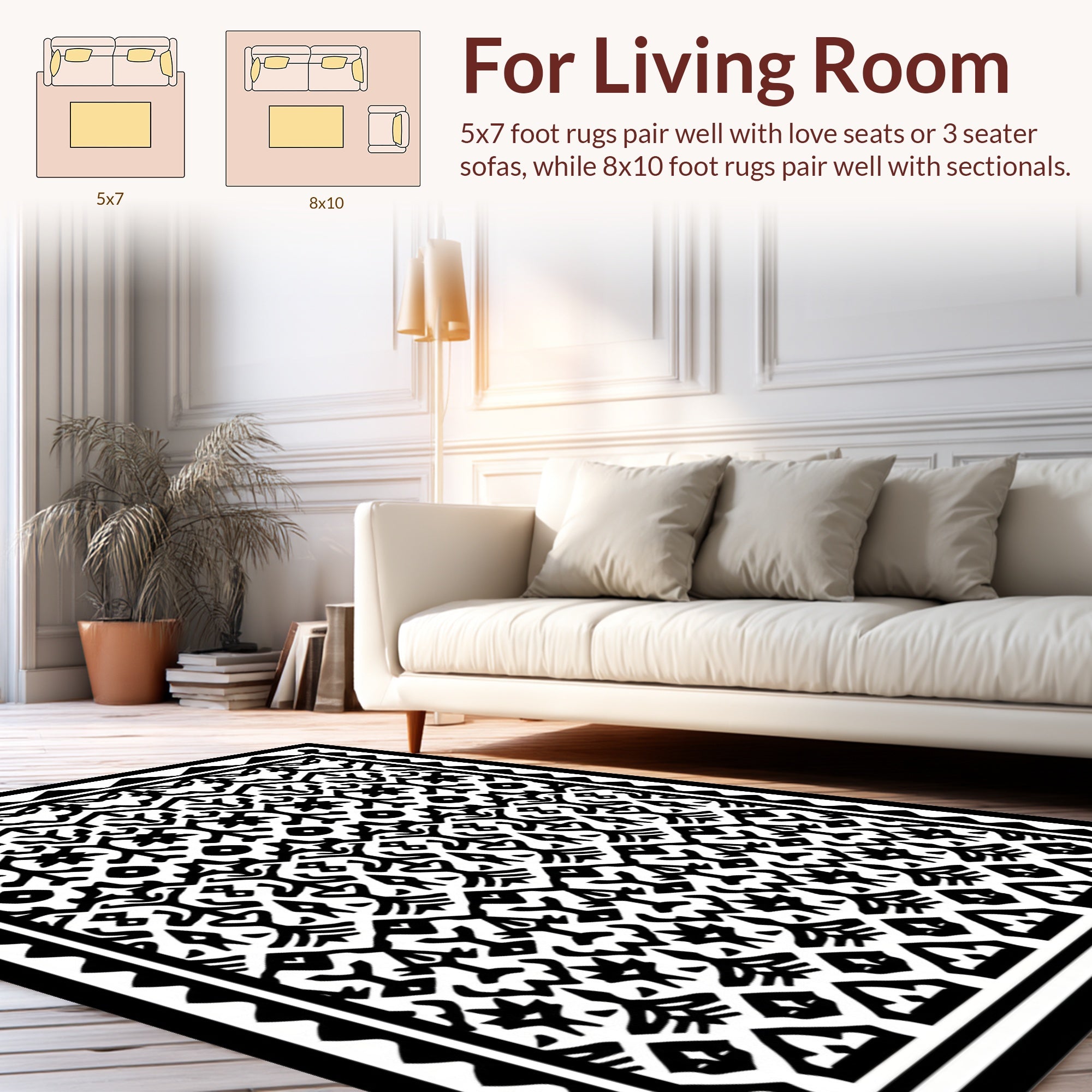 Intricate Tribal Geometric Black And White Rug