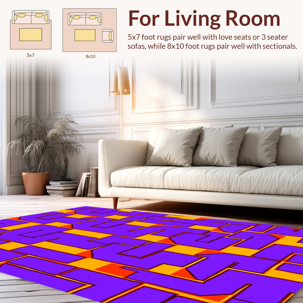 Abstract Geometric Purple Orange Pattern Rug
