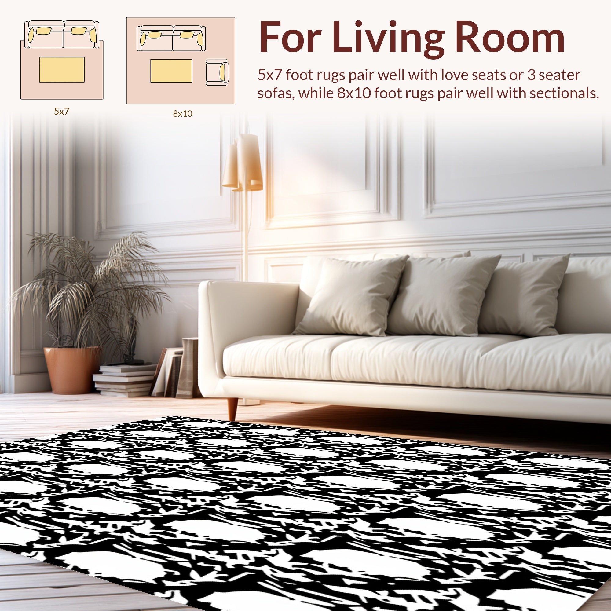 Abstract Black White Organic Pattern Rug