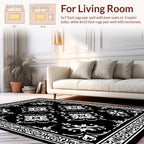 Ornate Black White Damask Patterned Rug