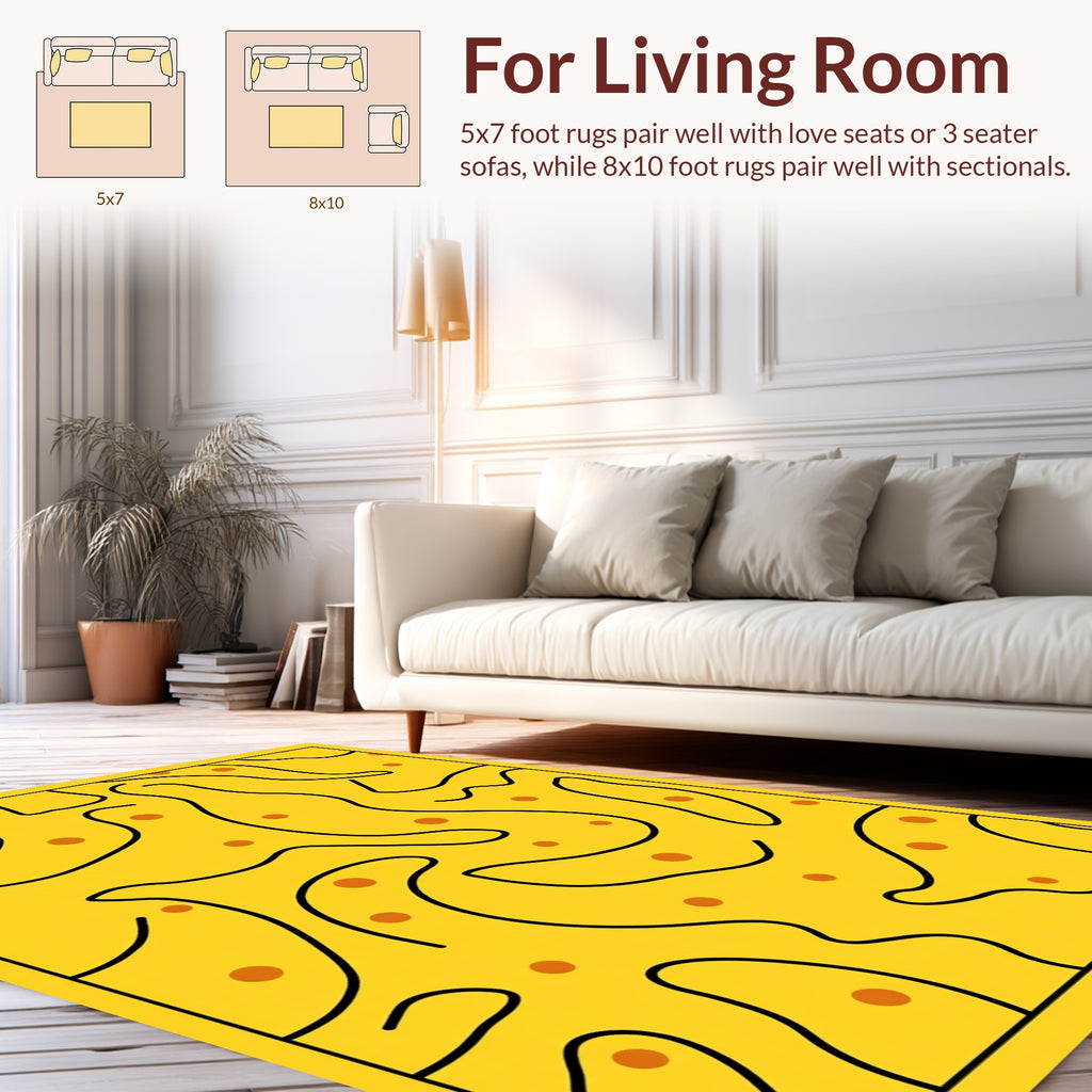 Abstract Yellow Curvy Dots Design Rug