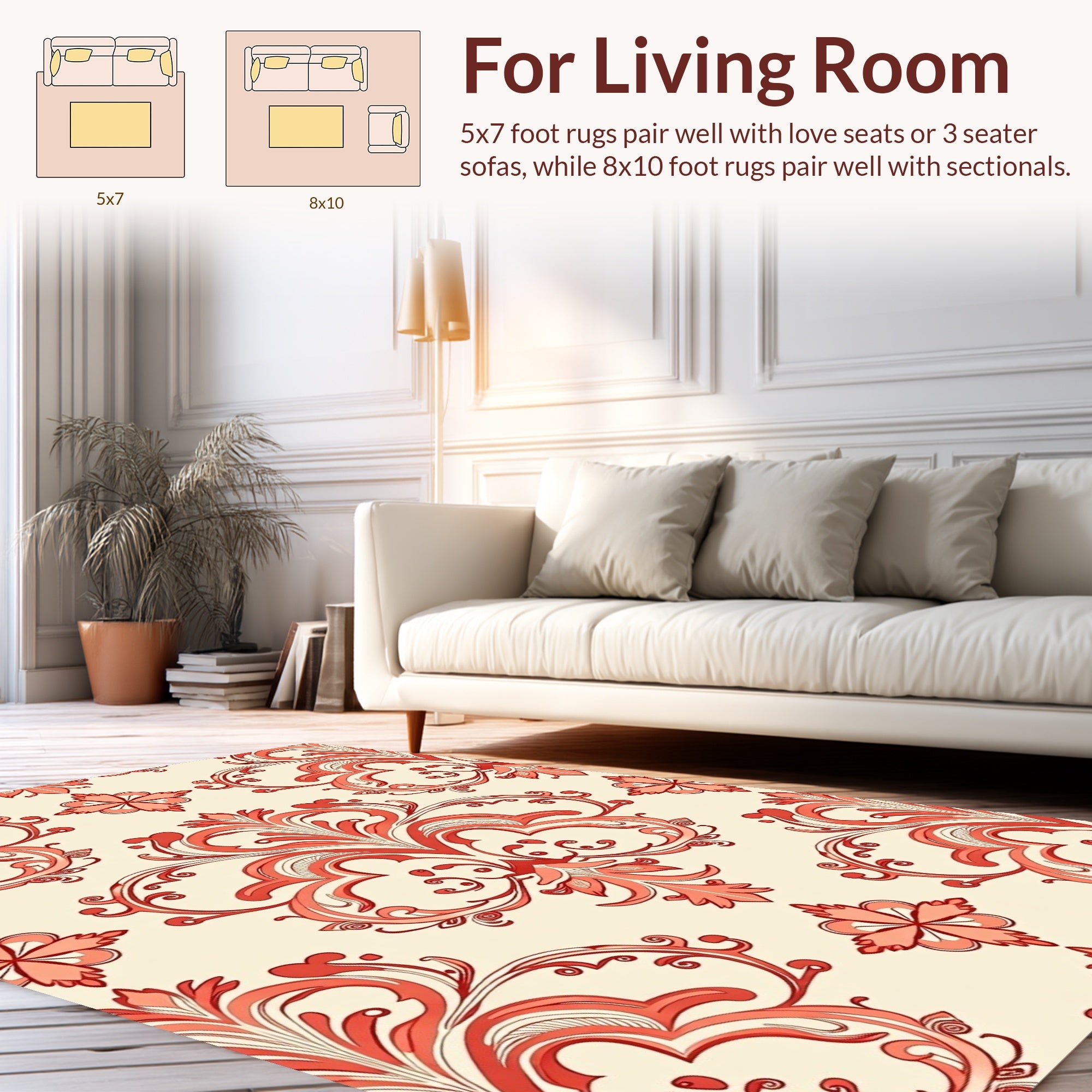 Coral Floral Scrollwork Pattern Rug
