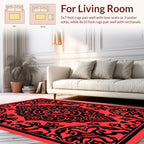 Ornate Black Red Mandala Pattern Rug