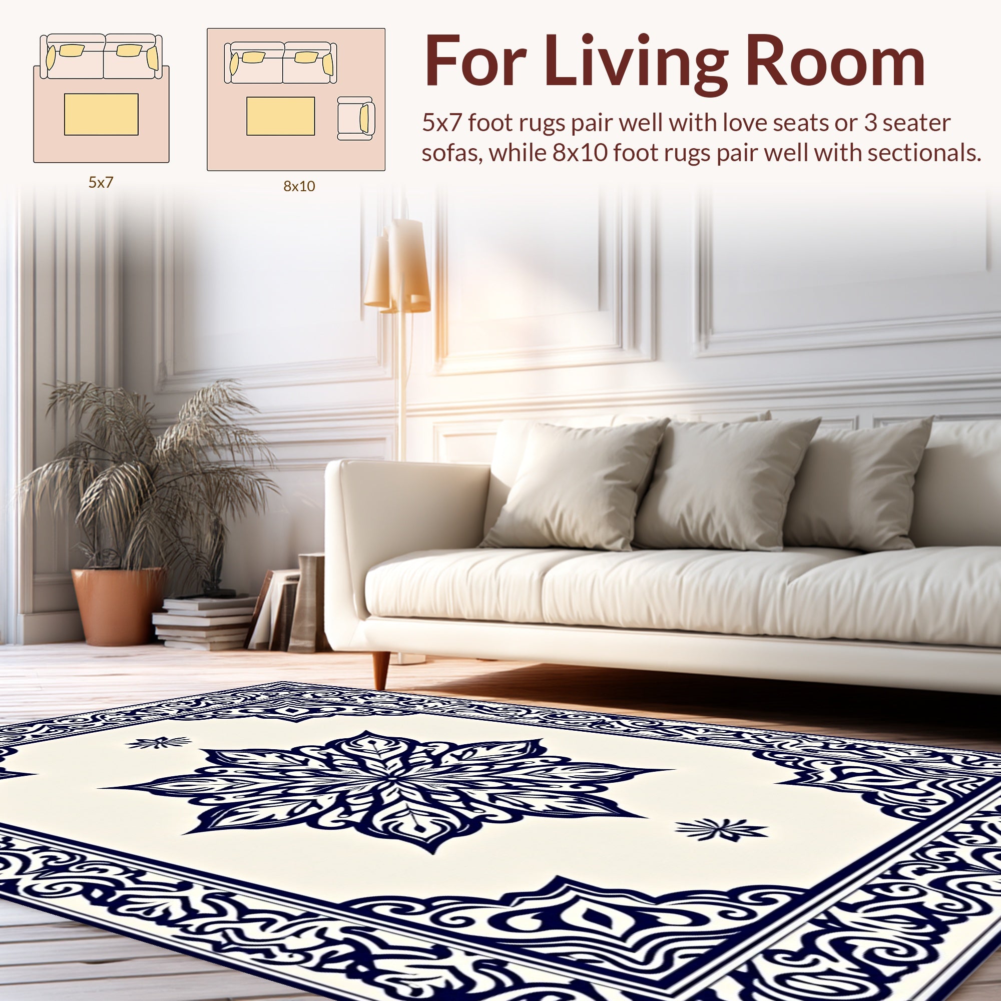 Intricate Floral Mandala Border Design Rug