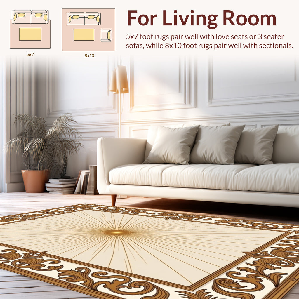Ornate Sunburst Floral Frame Rug