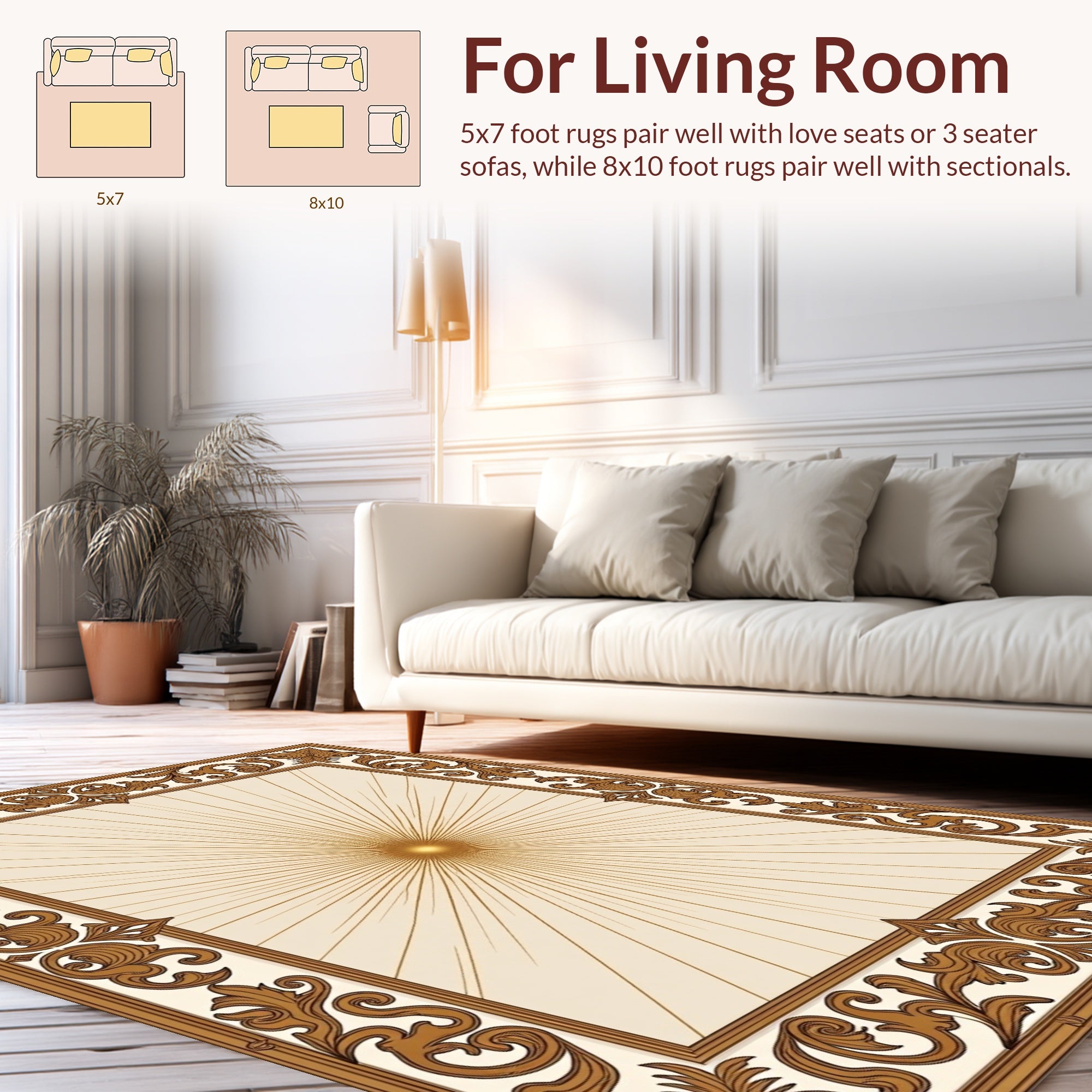 Ornate Sunburst Floral Frame Rug