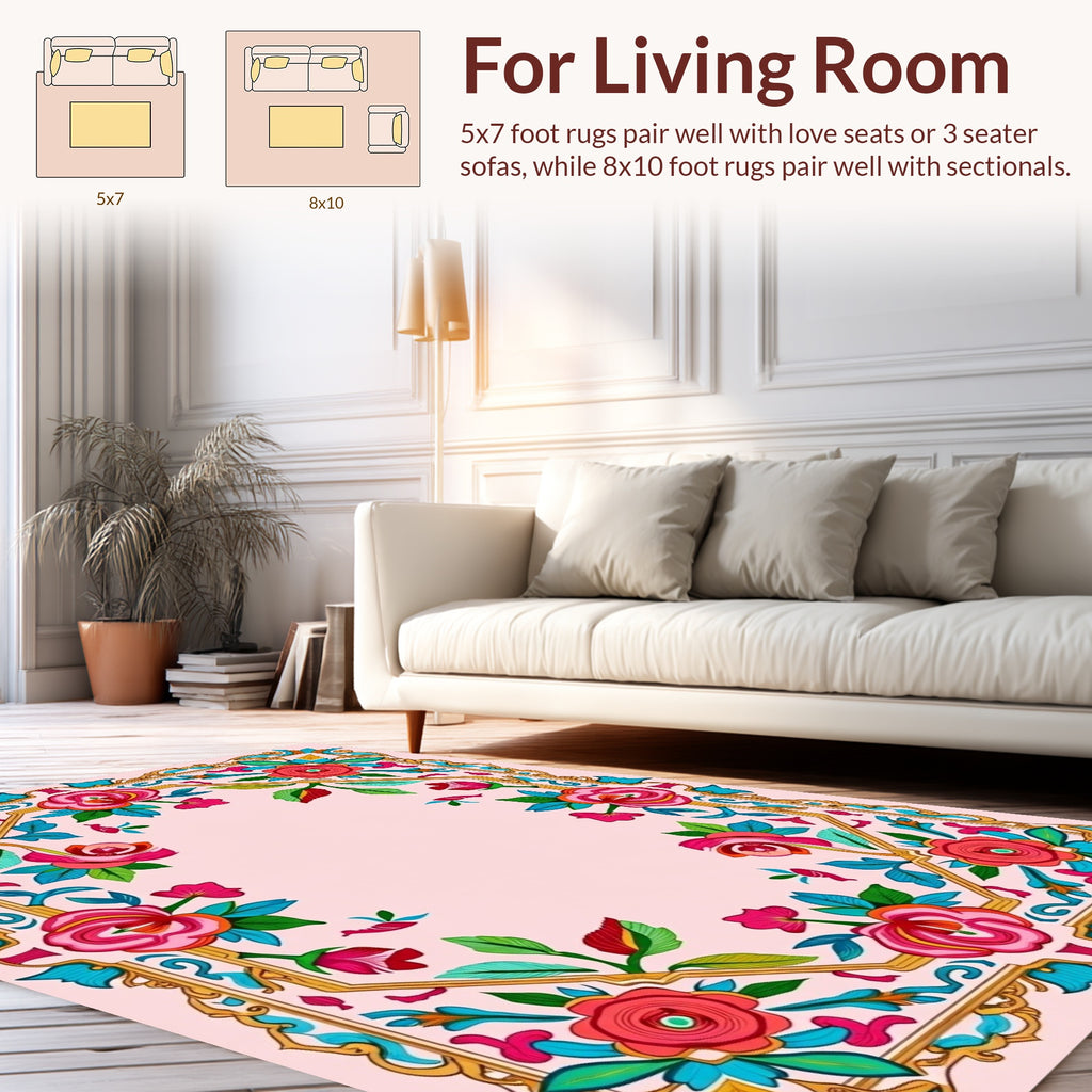 Vibrant Floral Border Decorative Rug