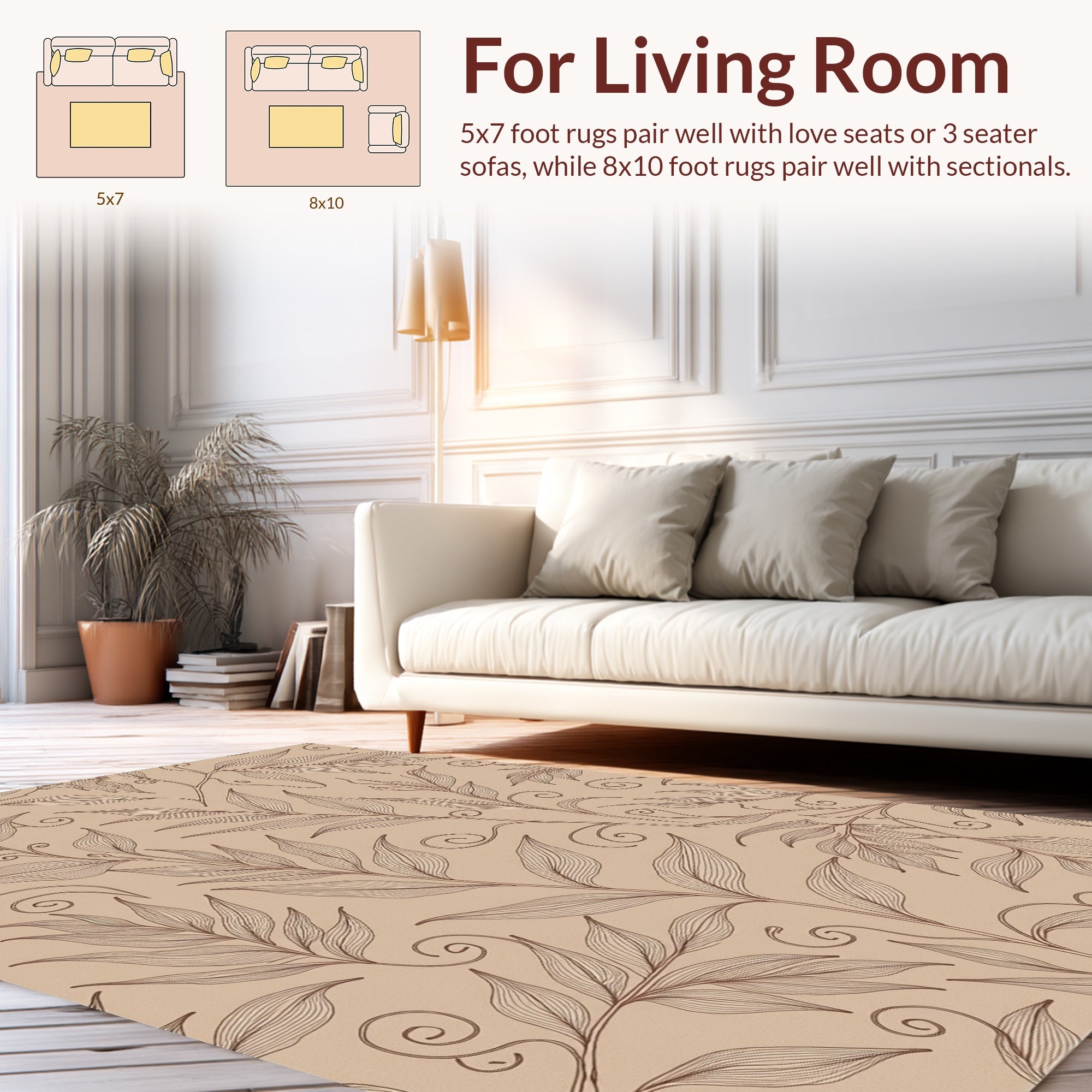 Elegant Faded Leaf Vine Pattern Rug