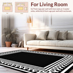 Bold Black White Geometric Border Rug