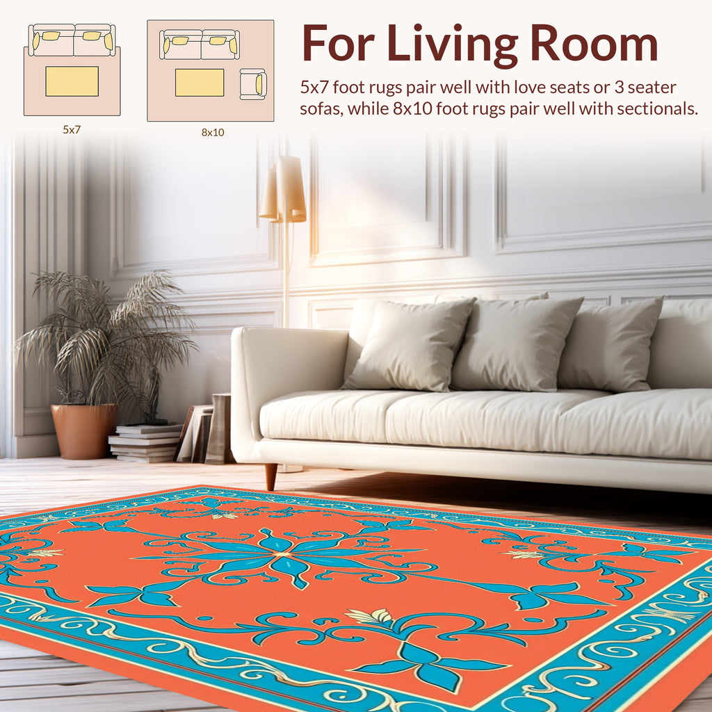 Floral Scroll Bordered Textile Design Rug