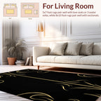 Golden Swirls on Black Background Rug